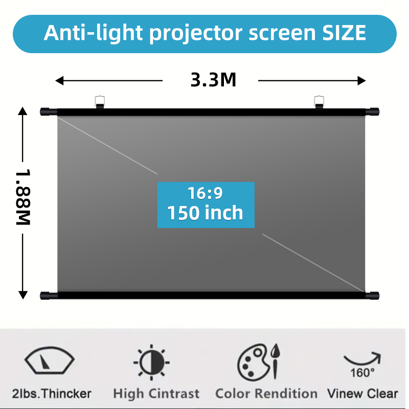 Home Cinema Projector Screen - Pantalla de Proyección Antiluz de 150
