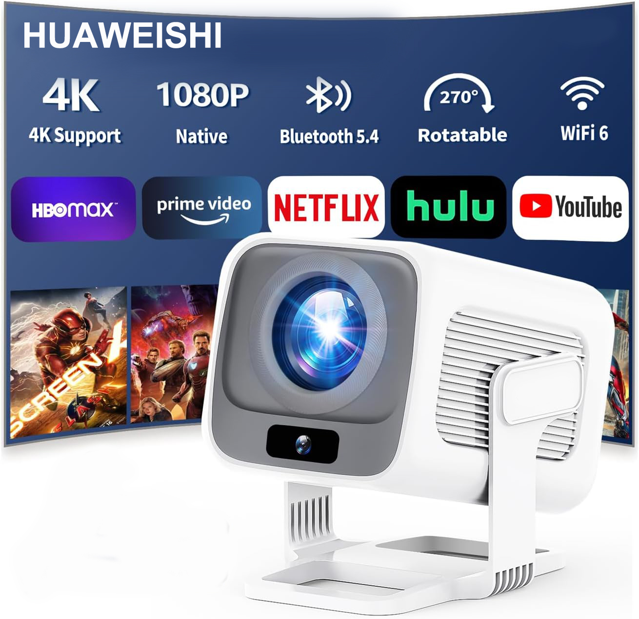 Home Cinema Entertainment - Proyector HUAWEISHI 4K Android Nativo Portátil