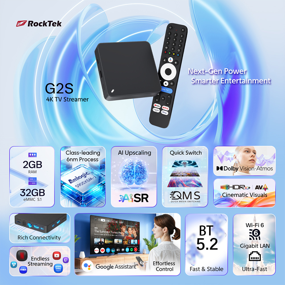 RockTek G2S UHD Google TV Box  - Home Cinema Google reseña y precio